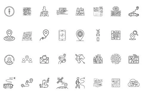 Set of navigation and gps map icons Stock Illustration