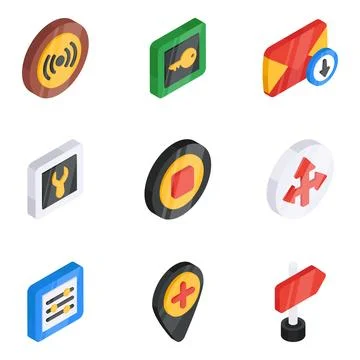 Set of Navigation and Ux Flat Isometric Icons Stock Illustration