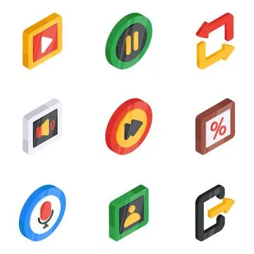 Set of Navigation Flat Isometric Icons Stock Illustration