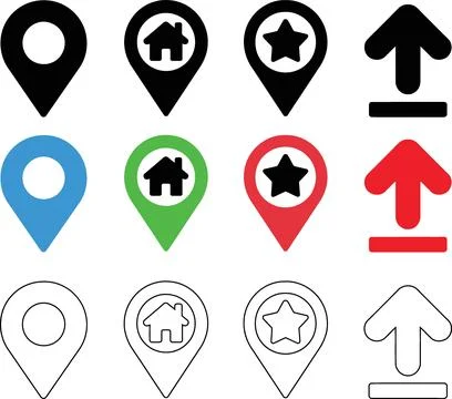 Set of navigation map pins and upload icons vector Stock Illustration