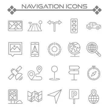 Set of Navigation Related Vector Line Icons. Stock Illustration