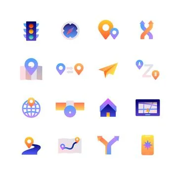 Set of Navigation. Vector Gradient Icons. Editable Color. 48x48 Pixel. Stock Illustration