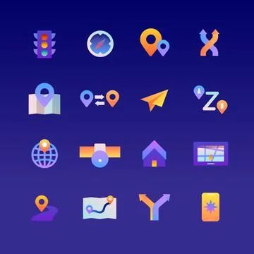 Set of Navigation. Vector Gradient Icons. Editable Color. 48x48 Pixel. Illustrazione stock