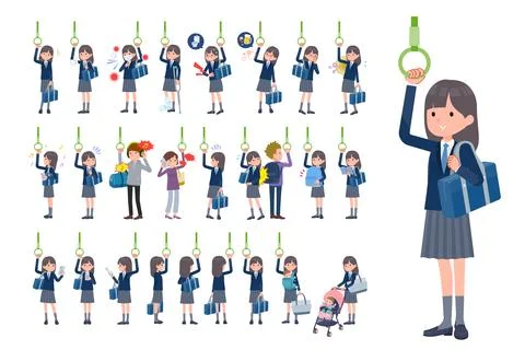 A set of navy blazer student women on the train Stock Illustration
