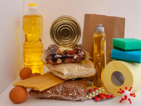 Set the necessary products during isolation Stock Photos