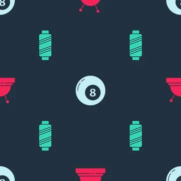 Set Needle bed and needles, Billiard pool snooker ball and Sewing thread on Stock Illustration