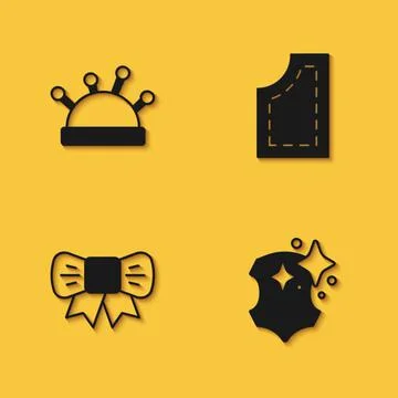 Set Needle bed and needles, Leather, Gift bow and Sewing pattern icon with lo Stockillustratie