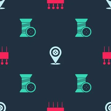 Set Needle for sewing, Location tailor shop and Sewing thread and button on Stock Illustration