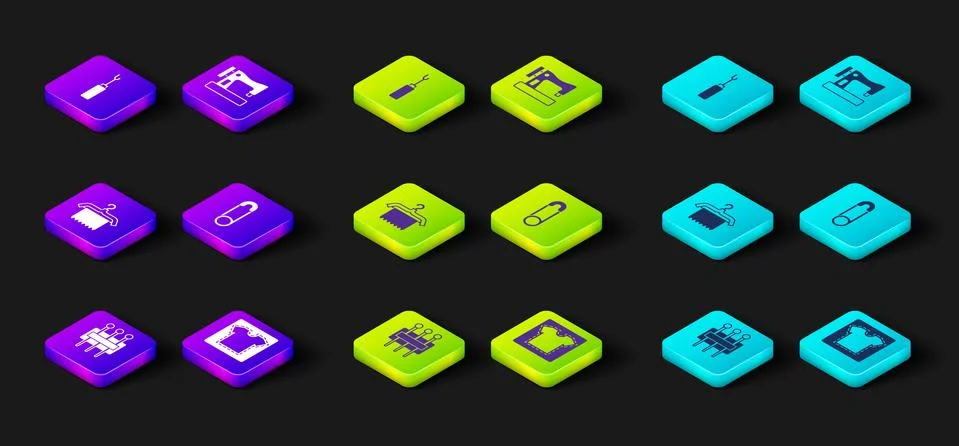 Set Needle for sewing, Sewing pattern, Hanger wardrobe, Safety pin, machine and イラスト素材