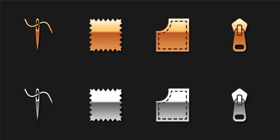 Set Needle for sewing with thread, Leather, Sewing Pattern and Zipper icon Illustrazione stock