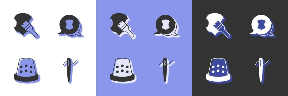 Set Needle for sewing with thread, Leather, Thimble and icon. Vector Stock Illustration