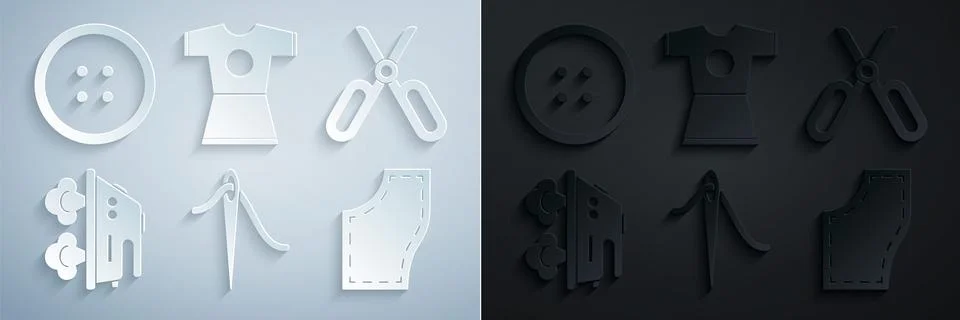 Set Needle for sewing with thread, Scissors, Electric iron, Sewing Pattern,.. Illustrazione stock