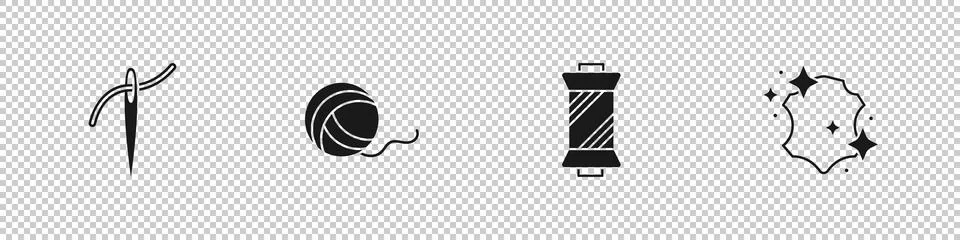 Set Needle with thread, Yarn ball, Sewing on spool and Leather icon. Vector Illustrazione stock