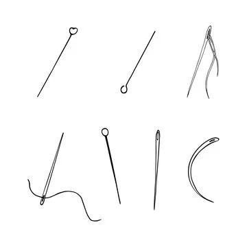 Set of needles with thread, and pins. Needle icon on white background. Sewi.. Stock Illustration