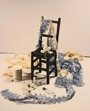 Set for needlework - cotton thread  sewing, spool, lace Stock Photos