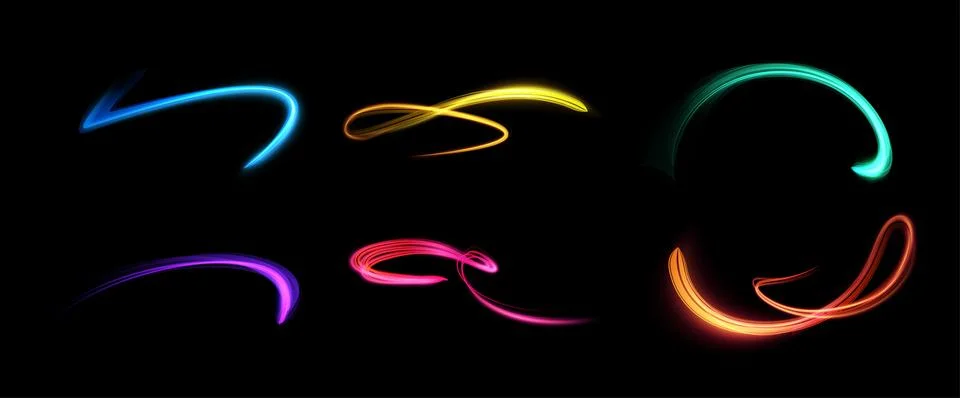 Set of neon 3D magic glows or bright swirl trails. イラスト素材