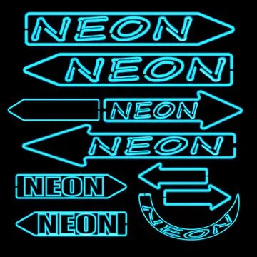 Set of neon arrows, signposts. Isolated on black background. illustration Stock Illustration