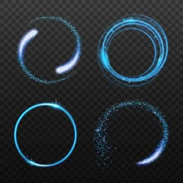 Set of neon blue circle light effects realistic vector illustrations isolated. 스톡 일러스트