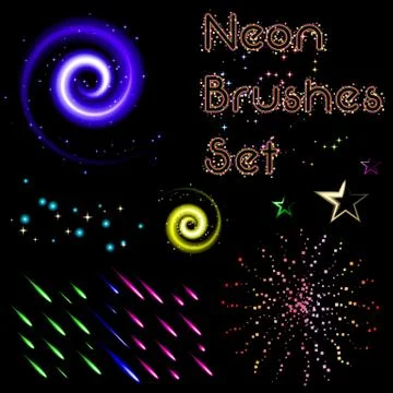 Set of neon brushes Stock Illustration