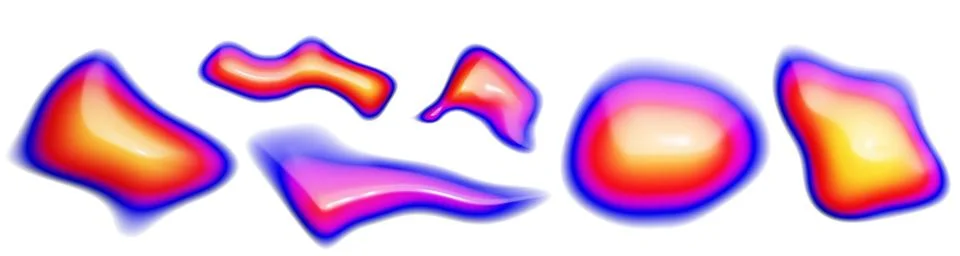 Set of neon colored blobs of liquid or gel drops isolated on transparent Stock Illustration