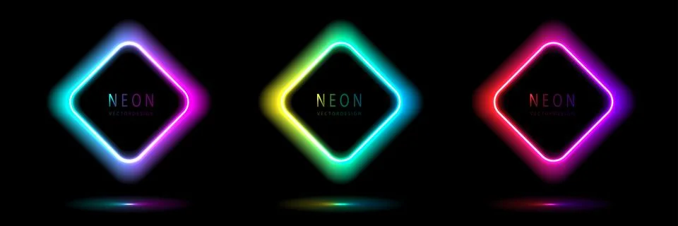 Set of neon light square shape frames design on a dark background. gradient.. Stock-Illustration
