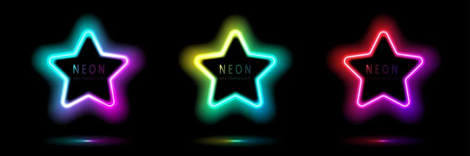 Set of neon light star shape frames design on a dark background. gradient g.. Illustrazione stock