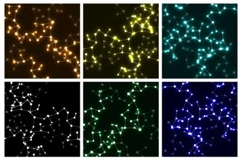 Set of neon molecular structure of DNA Stock Illustration