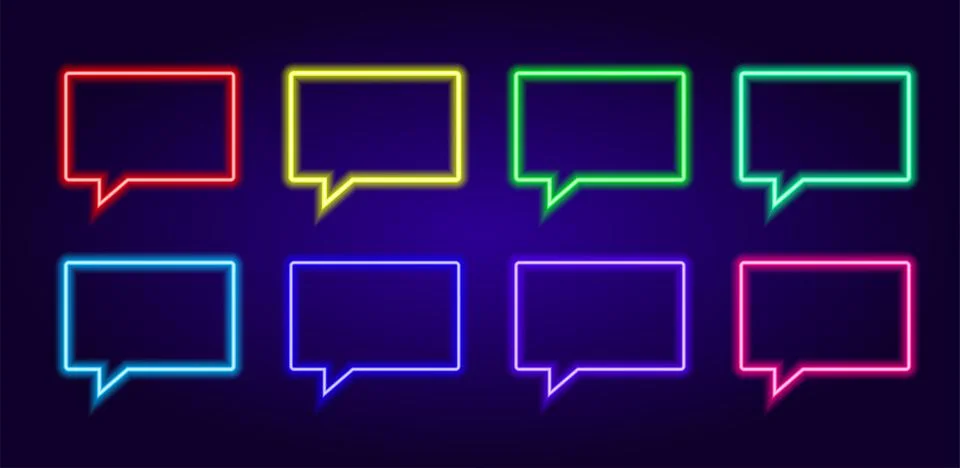 A set of neon speech bubbles of different colors, rectangular shape . isolated Stock Illustration