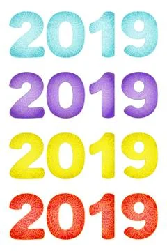 Set neon three-dimensional patterned numbers 2019 Stock Illustration