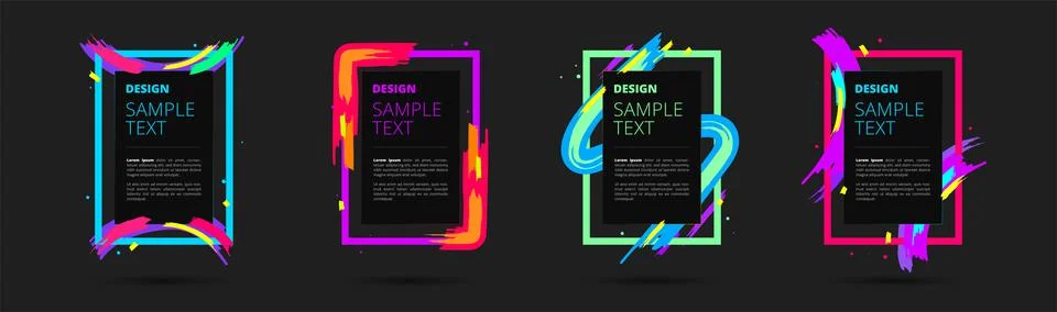 Set of neon vector frames for text and photos. Creative modern art graphics Stock Illustration