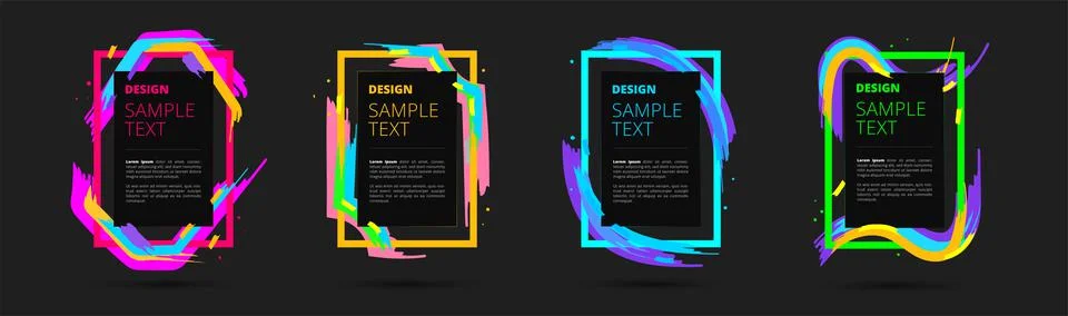 Set of neon vector frames for text and photos. Creative modern art graphics Stock Illustration