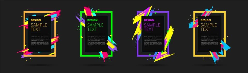Set of neon vector frames for text and photos. Creative modern art graphics Stock Illustration