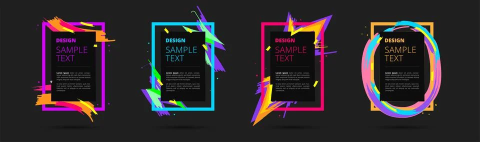 Set of neon vector frames for text and photos. Creative modern art graphics Stock Illustration