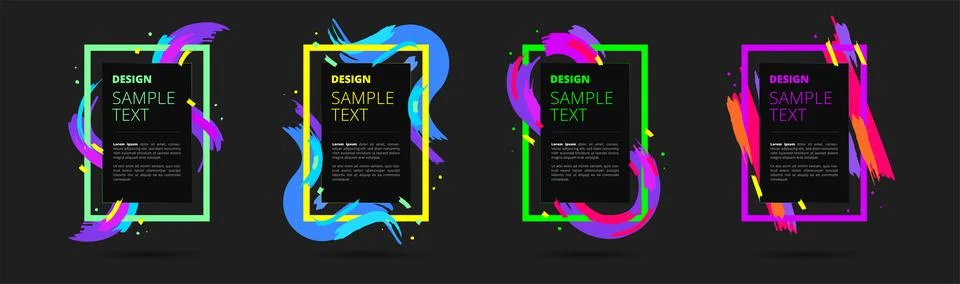 Set of neon vector frames for text and photos. Creative modern art graphics Stock Illustration