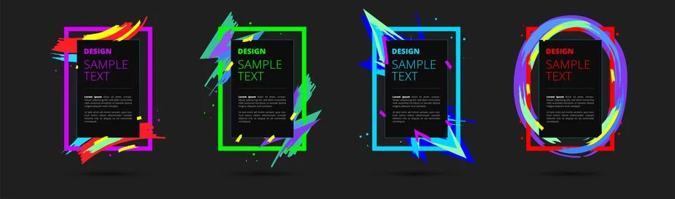 Set of neon vector frames for text and photos. Creative modern art graphics Illustrazione stock