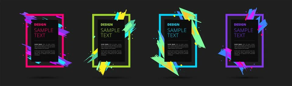 Set of neon vector frames for text and photos. Creative modern art graphics Stock Illustration