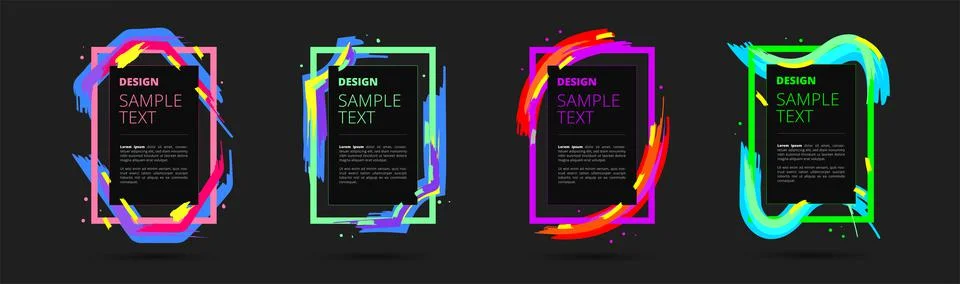 Set of neon vector frames for text and photos. Creative modern art graphics Stock Illustration