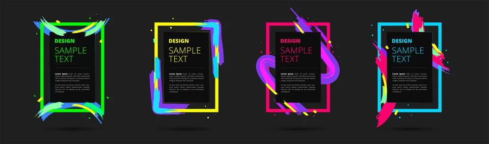 Set of neon vector frames for text and photos. Creative modern art graphics Stock Illustration
