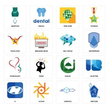 Set of neptune, dispatch, h, masjid, gynecology, sea turtle, texas star, pine Illustrazione stock gratuita