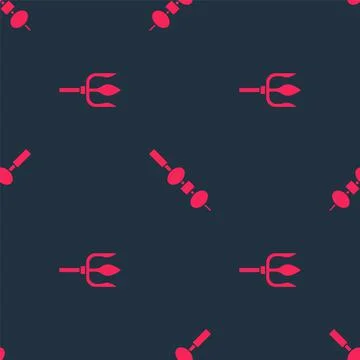 Set Neptune Trident and Olive and cheese on chopstick on seamless pattern 스톡 일러스트