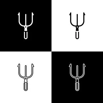Set Neptune Trident icon isolated on black and white background.  Vector Stock Illustration