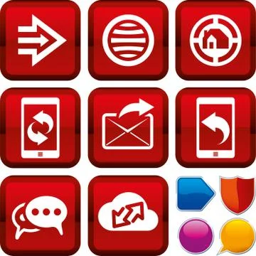 Set of net icons on square buttons. Geometric style. Stock Illustration