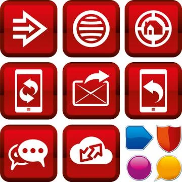 Set of net icons on square buttons. Geometric style. Stock Illustration