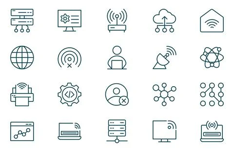 Set of Network and Internet outline icon set. linear icon collection for on.. Stock Illustration