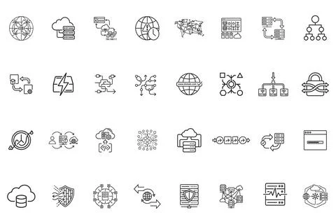 Set of network and server line icons Stock Illustration
