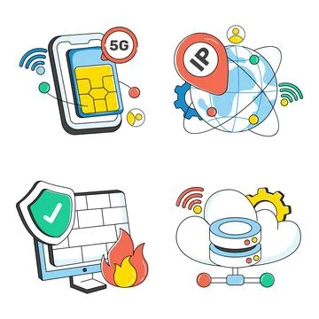 Set of Network and Technology Doodle Icons Stock Illustration