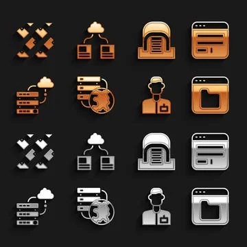 Set Network cloud connection, Browser window, files, Analyst engineer, Hangar Stock Illustration