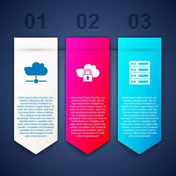 Set Network cloud connection, Cloud computing lock and Server, Data, Web Hosting Illustrazione stock