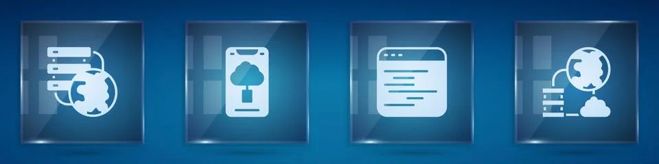 Set Network cloud connection, Cloud technology data transfer, Software and Stock Illustration