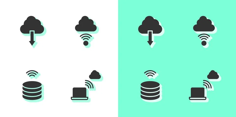 Set Network cloud connection, Cloud download, Smart data server and icon. Vector Stock Illustration